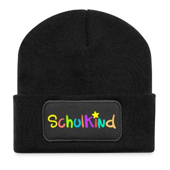 SCHULKIND - Einschulung Erstklässler Klasse 1 - Recycelte Patch Beanie - Schwarz - Vorne