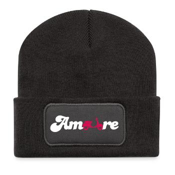 Amore Liebe Love Italien Fan Roller Schreibschrift - Recycelte Patch Beanie - Dunkelgrau - Vorne