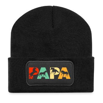 Retro Papa Pferd Papa Lustiges Pferd Papa Vatertag - Recycelte Patch Beanie - Schwarz - Vorne