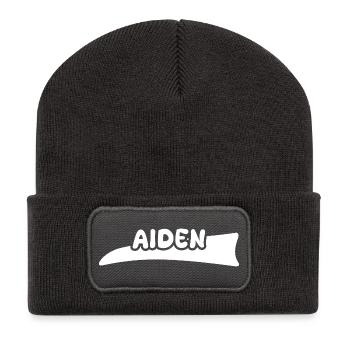 Geschenk für Aiden - Recycelte Patch Beanie - Dunkelgrau - Vorne