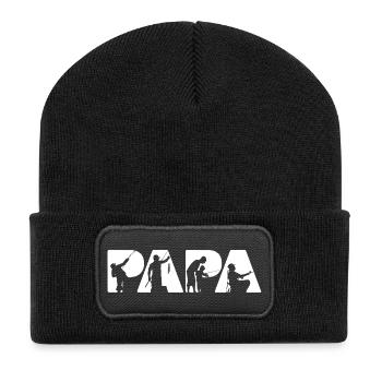 Retro Papa Fishing Heartbeat EKG Pulse Fisherman - Recycelte Patch Beanie - Schwarz - Vorne