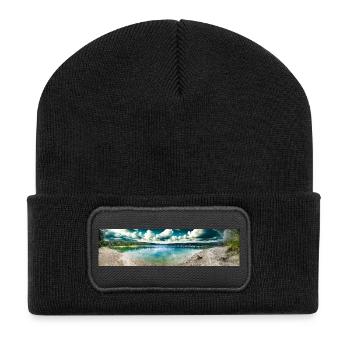 Panoramic Mountain Lake View - Recycled Patch Beanie - black - Front