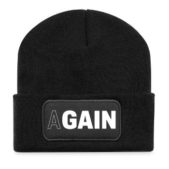 Hidden Gain — AGAIN Typography Motivational - Recycled Patch Beanie - black - Front