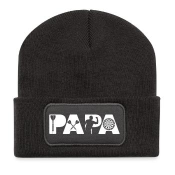 Papa Dart Master lustiger Silhouetten-Dartspieler - Recycelte Patch Beanie - Dunkelgrau - Vorne