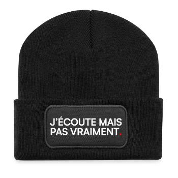 Ich höre zu, aber nicht wirklich Büro-Humor - Recycelte Patch Beanie - Schwarz - Vorne