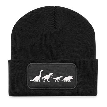 Dino-Silhouetten im Retro-Style - Recycelte Patch Beanie - Schwarz - Vorne