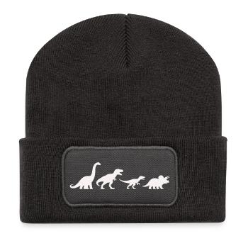 Dino-Silhouetten im Retro-Style - Recycelte Patch Beanie - Dunkelgrau - Vorne