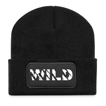 Wilder Pinselstrich Schriftzug - Recycelte Patch Beanie - Schwarz - Vorne