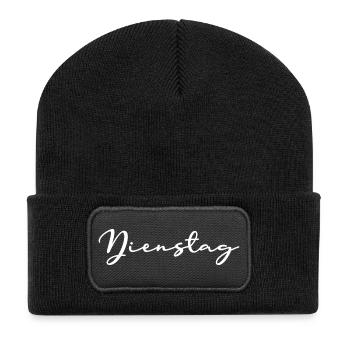 Dienstag Schriftzug Wochentage weiß - Recycelte Patch Beanie - Schwarz - Vorne