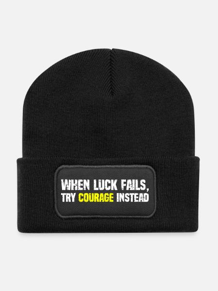 Courage Over Luck Typography - Recycled Patch Beanie - black
