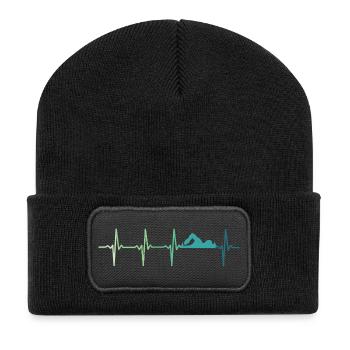 Schwimmendes Herzschlag-Schwimmer-Geschenk - Recycelte Patch Beanie - Schwarz - Vorne