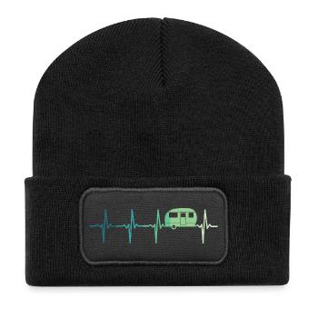 Caravan heartbeat camping caravaning - Recycled Patch Beanie - black - Front