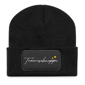 Traumschnuppe Design - Recycelte Patch Beanie - Schwarz - Vorne