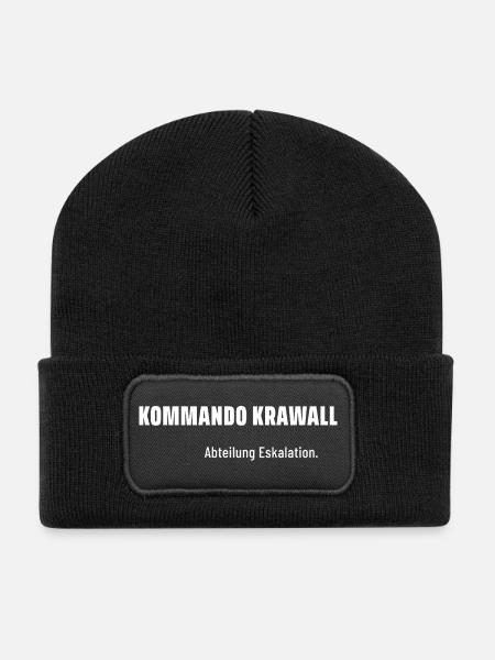 Kommando Krawall. Abteilung Eskalation. Pegelfest. - Recycelte Patch Beanie - Schwarz