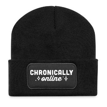 Chronisch online lustiges Doomscrolling - Recycelte Patch Beanie - Schwarz - Vorne