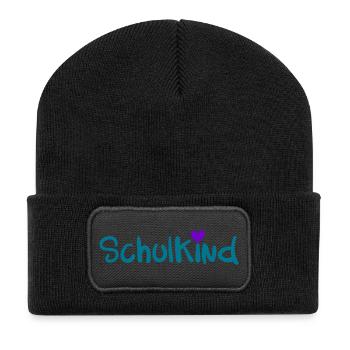 Schulkind – Einschulung Erstklässler Herz - Recycelte Patch Beanie - Schwarz - Vorne