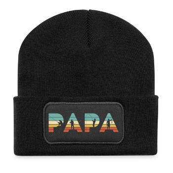 Papa Vintage Angel-Vater-Angler-Geschenk - Recycelte Patch Beanie - Schwarz - Vorne