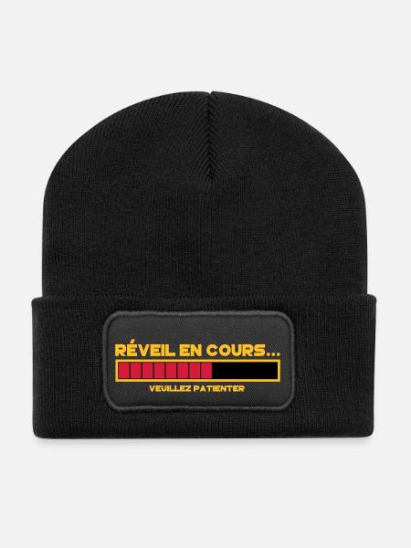 motif réveil en cours - Beanie recyclé à patch - noir