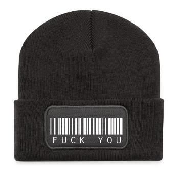 Fuck You Fuck Off Barcode Barcode Cool Quote - Recycled Patch Beanie - dark grey - Front