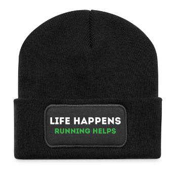 Life Happens. Running Helps. - Recycled Patch Beanie - black - Front