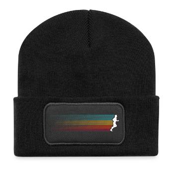 Rainbow Stripes Run Silhouette - Recycelte Patch Beanie - Schwarz - Vorne