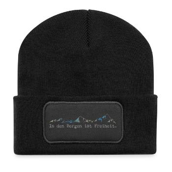 In den Bergen ist Freiheit. - Recycelte Patch Beanie - Schwarz - Vorne
