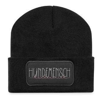 Hund Hunde Haustier Geschenk Hundemensch - Recycelte Patch Beanie - Schwarz - Vorne