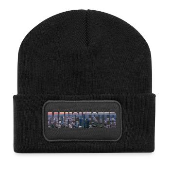 Manchester Skyline in Textfassade - Recycelte Patch Beanie - Schwarz - Vorne