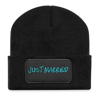 ICH HABE GERADE GEHEIRATET. Junggesellinnenabschied. VALENTINSTAG. PAAR - Recycelte Patch Beanie - Schwarz - Vorne