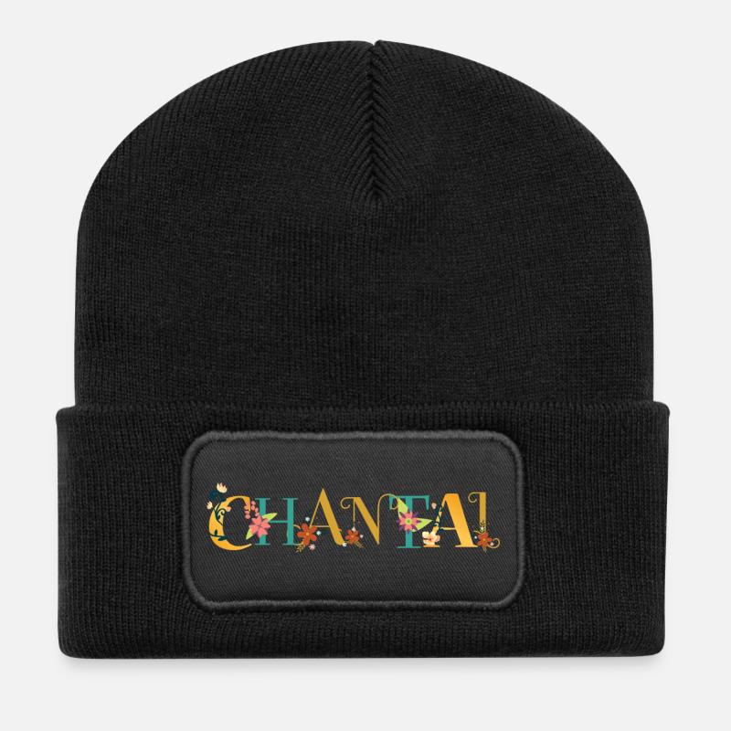 CHANTAL Nom Art avec fleurs brodées - Beanie recyclé à patch - noir
