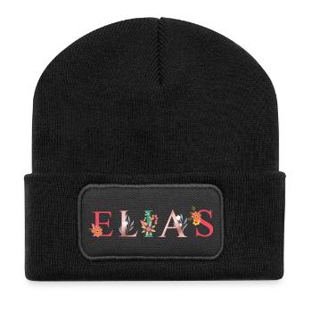 ELIAS Namenskunst mit gestickten Blumen - Recycelte Patch Beanie - Schwarz - Vorne