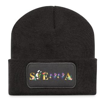 SIENNA Namenskunst mit gestickten Blumen - Recycelte Patch Beanie - Dunkelgrau - Vorne