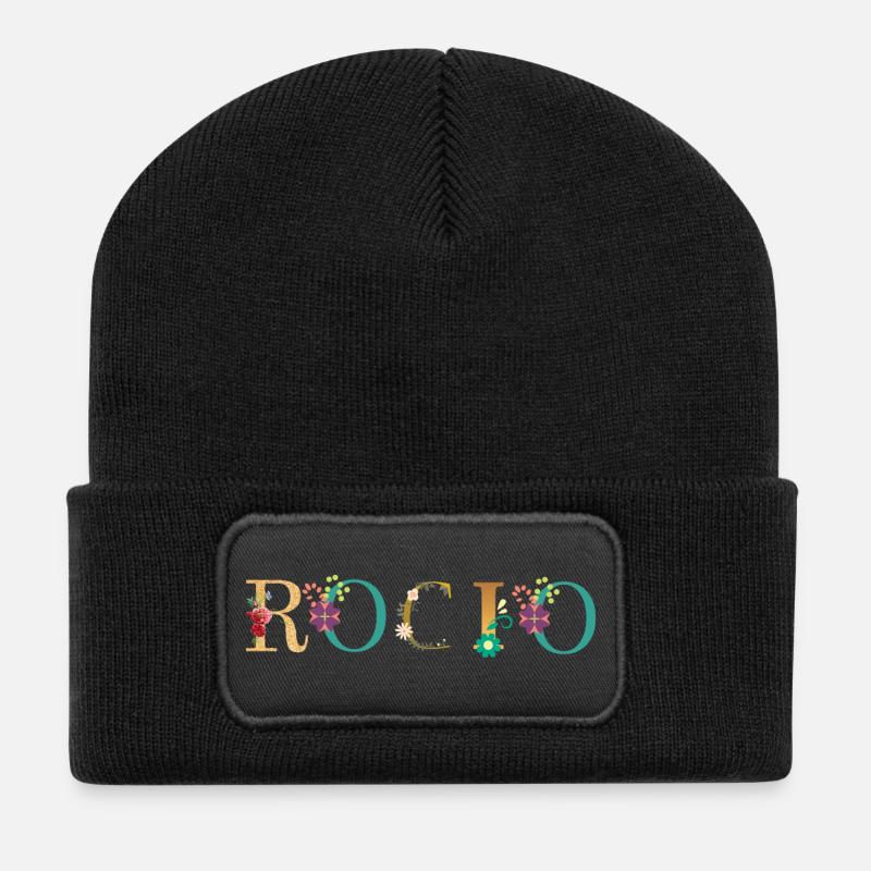Le nom ROCIO est décoré de fleurs - Beanie recyclé à patch - noir