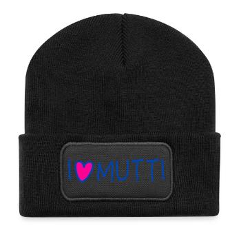 Mama I love Mutti Spruch Muttertag - Recycelte Patch Beanie - Schwarz - Vorne
