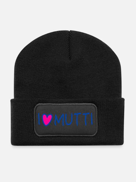 Mama I love Mutti Spruch Muttertag - Recycelte Patch Beanie - Schwarz