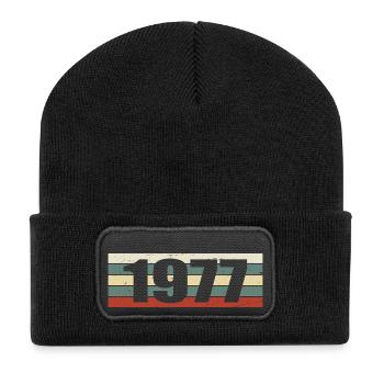 1977 Jahrgang 1977 Geschenk 1977 Geburtstag 1977 - Recycelte Patch Beanie - Schwarz - Vorne