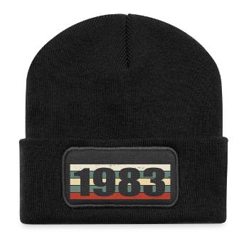1983 Jahrgang 1983 Geschenk 1983 Geburtstag 1983 - Recycelte Patch Beanie - Schwarz - Vorne