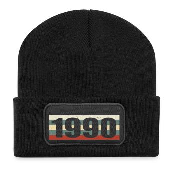 1990 Jahrgang 1990 Geschenk 1990 Geburtstag 1990 - Recycelte Patch Beanie - Schwarz - Vorne