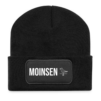"Moinsen" - Möwen Edition - Recycelte Patch Beanie - Schwarz - Vorne