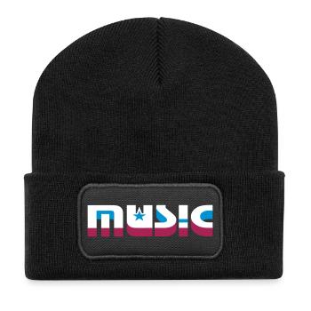 3D Musik Schriftzug mit Sternen - Recycelte Patch Beanie - Schwarz - Vorne