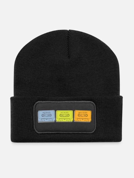 Music Cassettes Cassettes in Retro Pastel Colors - Recycled Patch Beanie - black