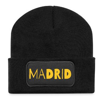 Madrid Bold Cityscape in Yellow - Recycled Patch Beanie - black - Front