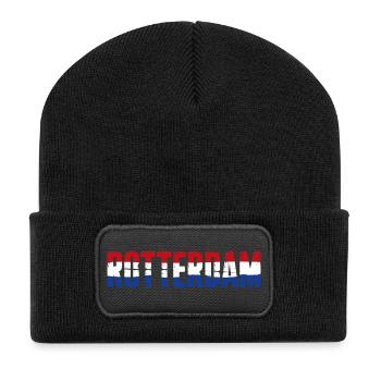 Rotterdam Flagge Niederlande Vintage - Recycelte Patch Beanie - Schwarz - Vorne