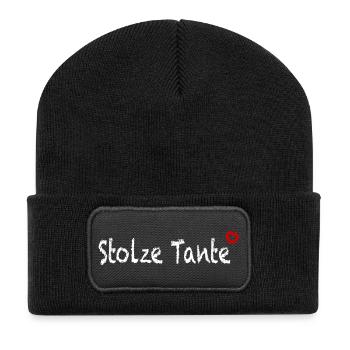 Stolze Tante  - Recycelte Patch Beanie - Schwarz - Vorne