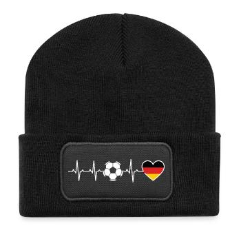 Herzschlag Deutschland – Fußball Power Design - Recycelte Patch Beanie - Schwarz - Vorne