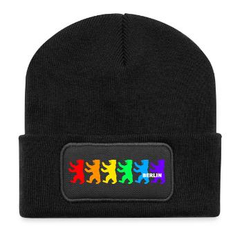 Berliner Bären / Regenbogenfarben - Recycelte Patch Beanie - Schwarz - Vorne
