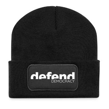 Defend Democracy - Statement Design - Recycelte Patch Beanie - Schwarz - Vorne