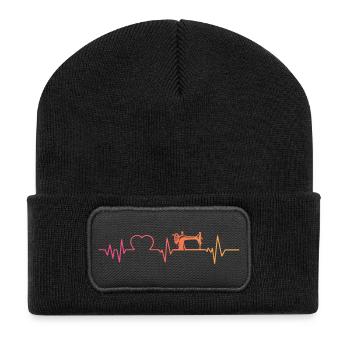 Sewing machine sunset heartbeat sewing - Recycled Patch Beanie - black - Front