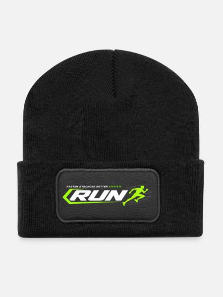 RUN Sprint Neon Racing Logo - Recycelte Patch Beanie - Schwarz