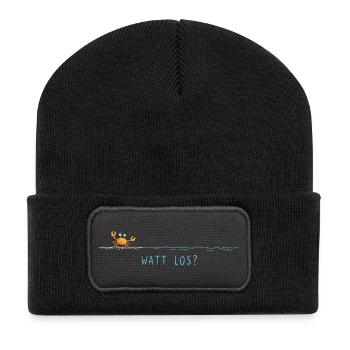 Watt Los Krabbe Maritim Nordsee Plattdeutsch  - Recycelte Patch Beanie - Schwarz - Vorne